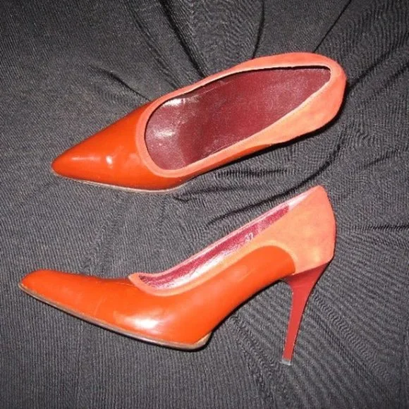 ❤️TOD'S Red Patent Leather / Suede Pointy Toe Stiletto Pumps Shoes Sz 6 - Picture 2 of 5